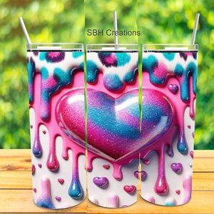 20 oz Pink and blue Heart insulated Tumbler